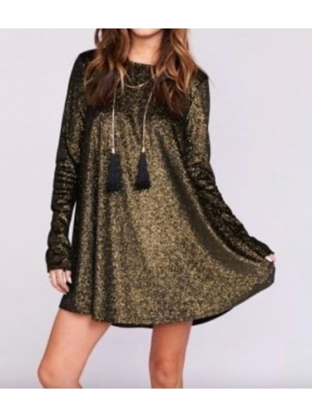 SHOW ME YOUR MUMU Tyler Tunic Mini Dress in Black and Gold Size Small